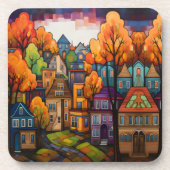 Kleurrijke huizen en bomen in de herfst bier onderzetter (Voorkant)