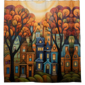 Kleurrijke huizen en bomen in de herfst douchegordijn (Voorkant)