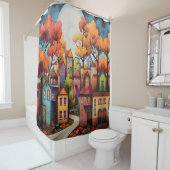 Kleurrijke huizen en bomen in de herfst douchegordijn (In situ)