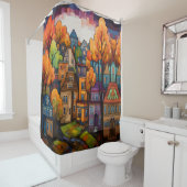 Kleurrijke huizen en bomen in de herfst douchegordijn (In situ)
