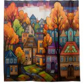Kleurrijke huizen en bomen in de herfst douchegordijn (Voorkant)