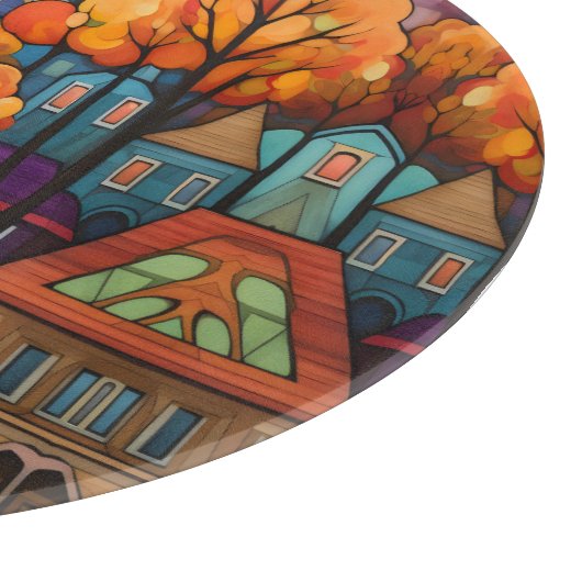 Kleurrijke huizen en bomen in de herfst snijplank (Hoek)