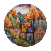 Kleurrijke huizen en bomen in de herfst snijplank (Voorkant)