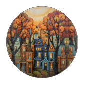 Kleurrijke huizen en bomen in de herfst snijplank (Voorkant)