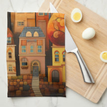 Kleurrijke huizen en bomen in de herfst