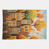 Kleurrijke huizen en bomen in de herfst theedoek (Horizontaal)