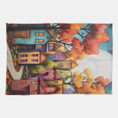 Kleurrijke huizen en bomen in de herfst theedoek (Horizontaal)