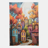 Kleurrijke huizen en bomen in de herfst theedoek (Verticaal)
