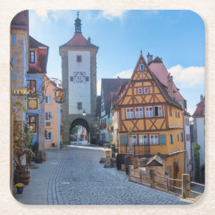 Kleurrijke huizen in Rothenburg, Duitsland Kartonnen Onderzetters