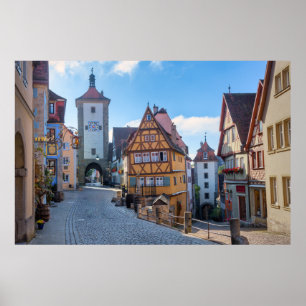 Kleurrijke huizen in Rothenburg, Duitsland Poster
