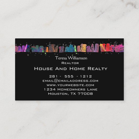 Kleurrijke huizen Modern artistiek onroerend goed Visitekaartje (Achterkant)