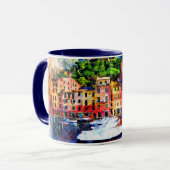 Kleurrijke huizen op het meer mok (Voorkant links)