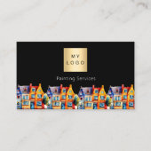 Kleurrijke huizen schilderij service QR code logo Visitekaartje (Voorkant)