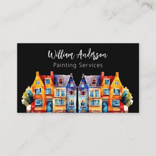 Kleurrijke huizen schilderij service QR-code Visitekaartje (Voorkant)