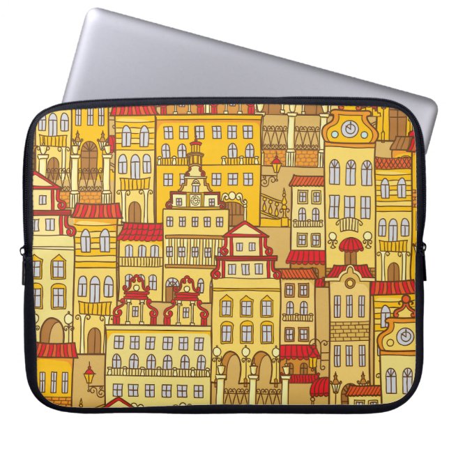 Kleurrijke huizen  stadspatroon laptop sleeve (Voorkant)