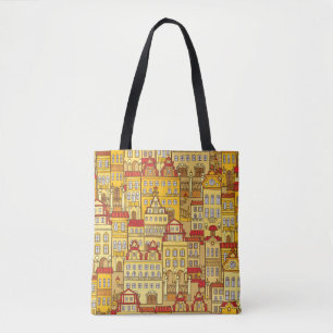 Kleurrijke huizen stadspatroon tote bag