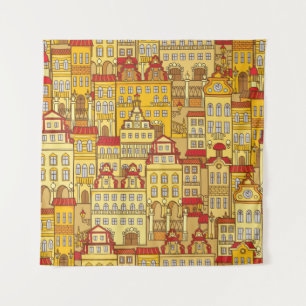 Kleurrijke huizen stadspatroon wandkleed