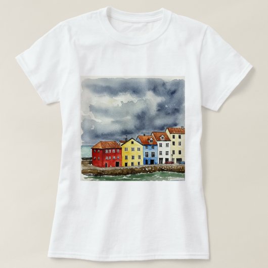 Kleurrijke huizen t-shirt (Design voorkant)