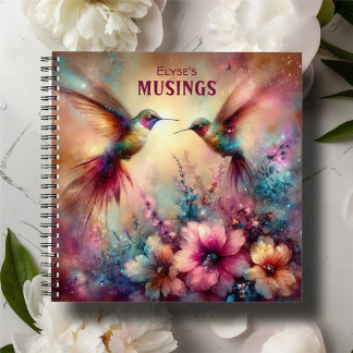 Kleurrijke Hummingbird Flower Garden Custom Journa Notitieboek