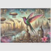 Kleurrijke Hummingbird Steampunk Skyscape Decoupag Tissuepapier (Voorkant)