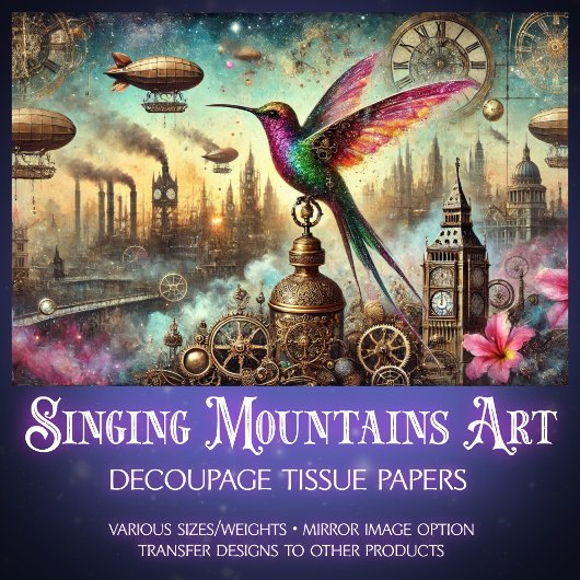 Kleurrijke Hummingbird Steampunk Skyscape Decoupag Tissuepapier