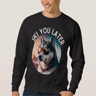 Kleurrijke husky die een skibril draagt op de skip trui