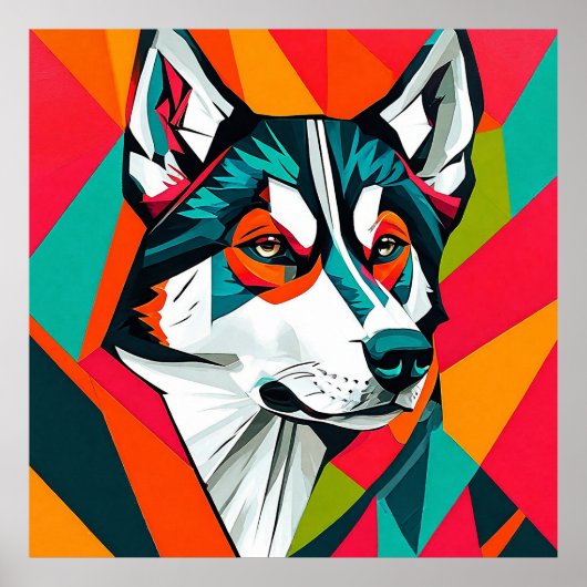 Kleurrijke husky hond poster (Voorkant)