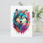 Kleurrijke Husky hondenhoofd Levendige Husky liefh Bedankkaart (Staand voorkant)