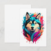 Kleurrijke Husky hondenhoofd Levendige Husky liefh Bedankkaart (Voorkant / Achterkant)
