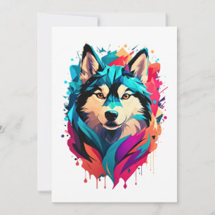 Kleurrijke Husky hondenhoofd Levendige Husky liefh Feestdagenkaart