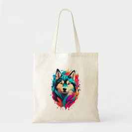 Kleurrijke Husky hondenhoofd Levendige Husky liefh Tote Bag