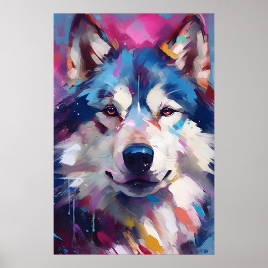 Kleurrijke Husky kunst Poster (Voorkant)