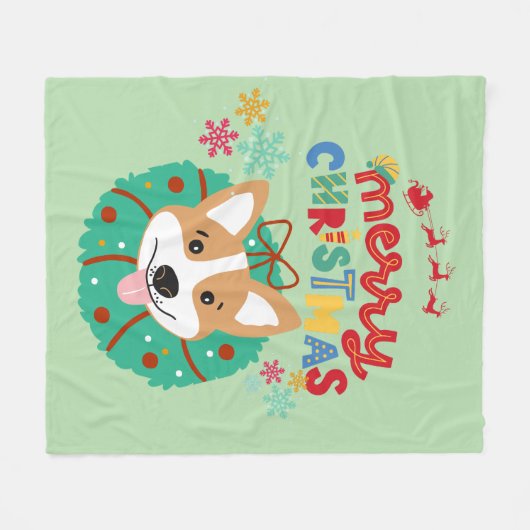 Kleurrijke Husky-thema vrolijke kerst Fleece Deken (Voorkant (Horizontaal))