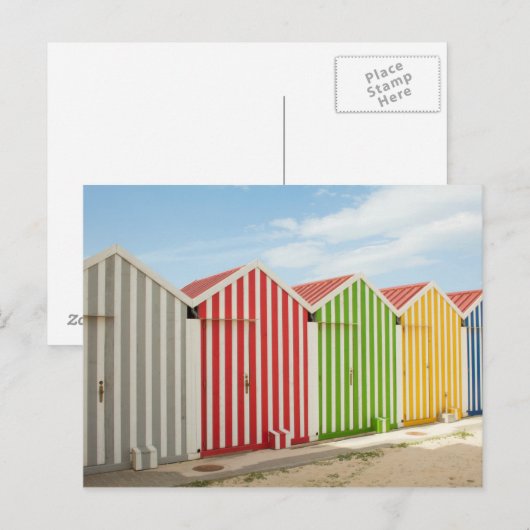 Kleurrijke hutten op strand briefkaart (Voorkant / Achterkant)