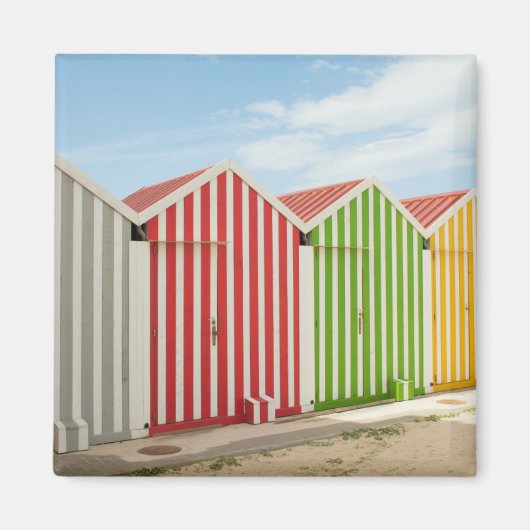 Kleurrijke hutten op strand magneet (Voorkant)