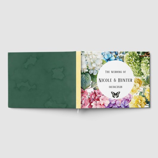 Kleurrijke Hydrangea Bloemen Vlinder Bruiloft Gastenboek (Volledig)