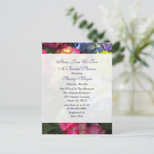 Kleurrijke Hydrangea bruids douche uitnodigingen (Staand voorkant)