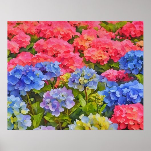 Kleurrijke Hydrangea Flowers Waterverf Style Art Poster (Voorkant)