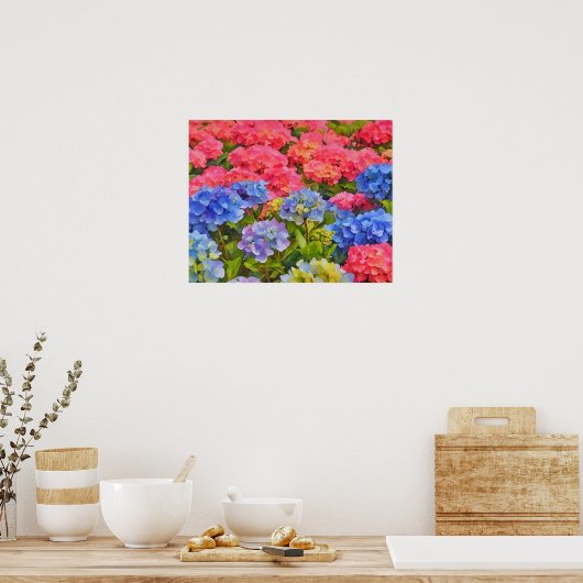 Kleurrijke Hydrangea Flowers Waterverf Style Art Poster (Keuken)
