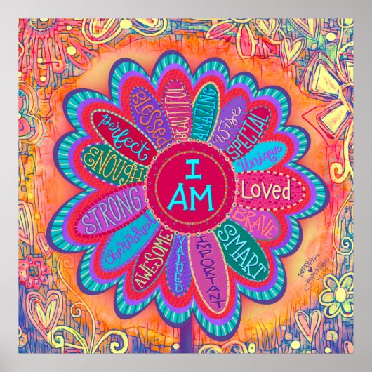 Kleurrijke I AM Flower Inspirerend klaslokaal Poster (Voorkant)