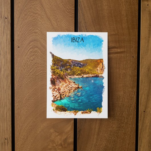 Kleurrijke Ibiza Spanje Waterverf Landschap Briefkaart