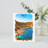 Kleurrijke Ibiza Spanje Waterverf Landschap Briefkaart (Staand voorkant)