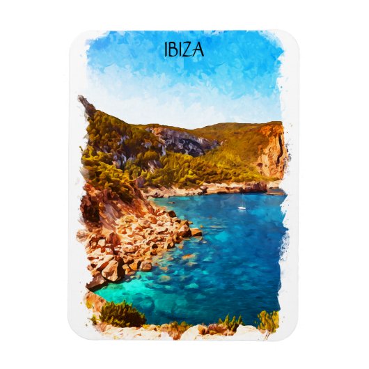 Kleurrijke Ibiza Spanje Waterverf Landschap Magneet (Verticaal)