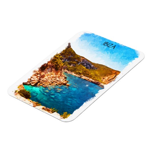 Kleurrijke Ibiza Spanje Waterverf Landschap Magneet (Linkerzijde)