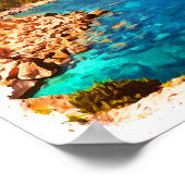 Kleurrijke Ibiza Spanje Waterverf Landschap Poster (Hoek)