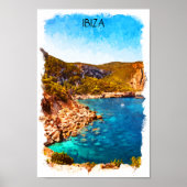 Kleurrijke Ibiza Spanje Waterverf Landschap Poster (Voorkant)