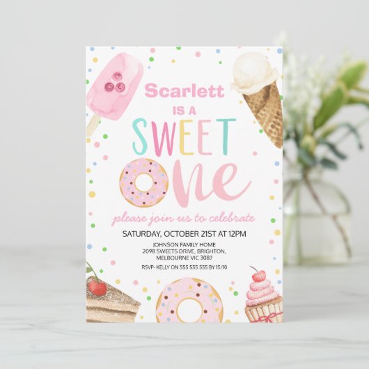 Kleurrijke Ice Cream Cake Zoet Een 1e Verjaardag Kaart (Staand voorkant)