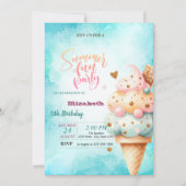 Kleurrijke Ice Cream Cone Zomer Verjaardagsfeest Kaart (Voorkant)