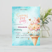 Kleurrijke Ice Cream Cone Zomer Verjaardagsfeest Kaart (Staand voorkant)