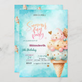 Kleurrijke Ice Cream Cone Zomer Verjaardagsfeest Kaart (Voorkant / Achterkant)